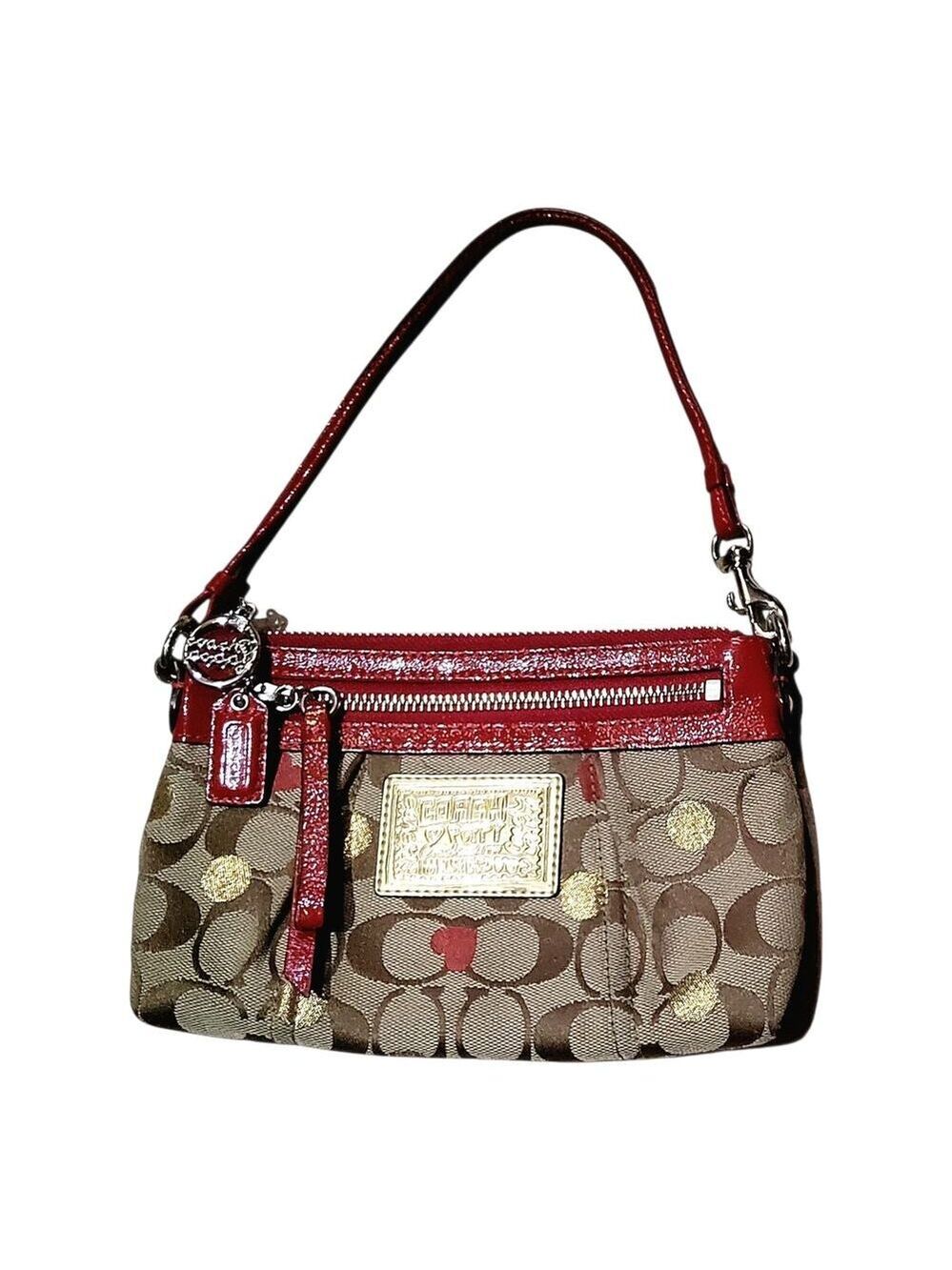 COACH POPPY SECRET ADMIRER VINTAGE WRISTLET CLUTCH W/ HEARTS PRE-OWNED NO FLAWS